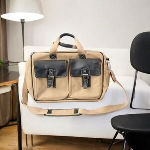 Hartmann Ziptop Briefcase Canvas and Leather HUDSON COLLECTION TAN AND BLACK